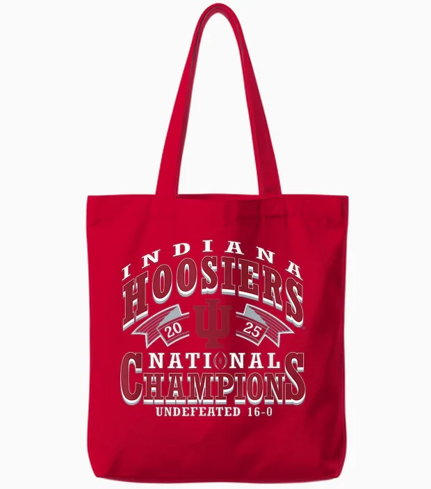 Indiana Hoosiers National Champs 2025 Football Cfp Black Tote Bags in Red