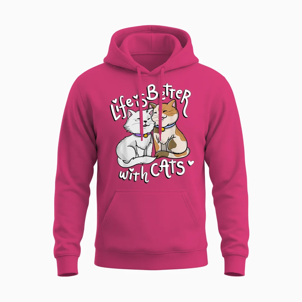 Valentine's Cat Lover Life Is Better with Cats Mother's Day T-Shirt Small Unisex Hoodie in Heliconia