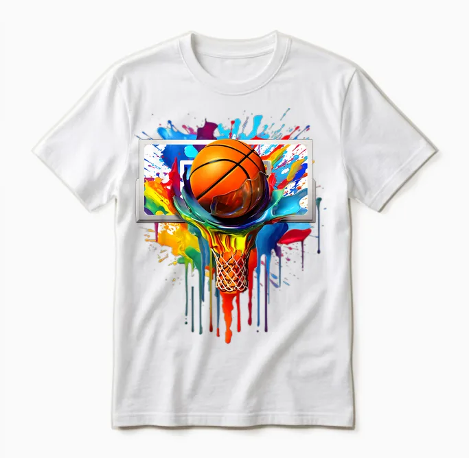Colorful Basketball Tie Dye Color Splash Hoop Net Slam Dunk Unisex T-Shirt in White
