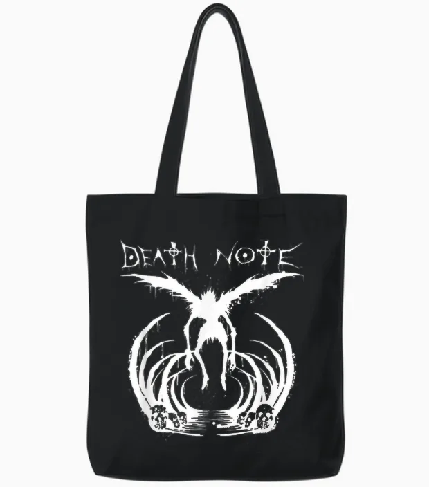 Death Note Ryuk Splatter Silhouette Anime Tote Bags in Black