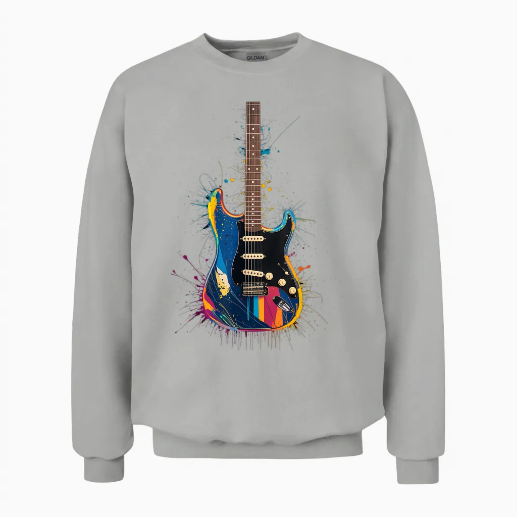 Guitarist Gift Guitar Instrument Music Color Christmas Unisex Sweatshirt in Ash