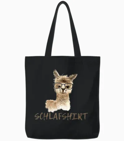 Llama with Glasses Sleep Shirt Funny Saying Alpaca Gift Tote Bags - Black
