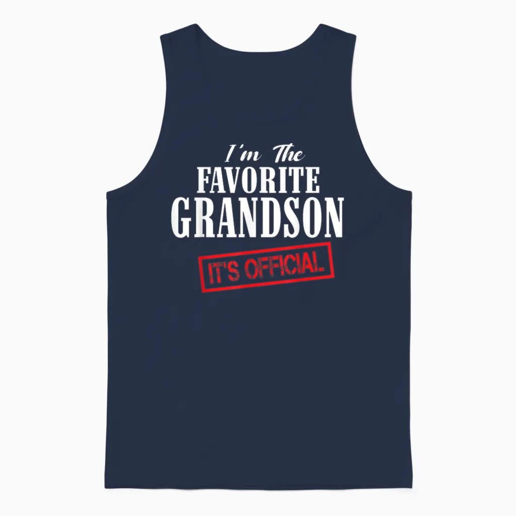 It's Official I'm the Favorite Grandson Funny Unisex Tank Top in Navy