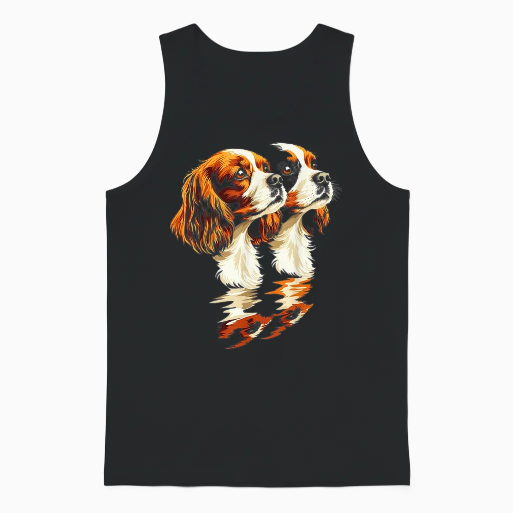 Dog Illustration Cavalier King Charles Spaniel T-Shirt, Black, S Unisex Tank Top in Black