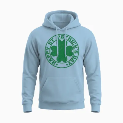 Happy St. Patrick's Day Men's Women's Children's Clover T-Shirt, Black Unisex Hoodie - Light Blue