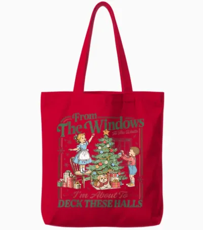 Retro Funny Christmas Holiday from the Windows to the Walls Tote Bags - Red