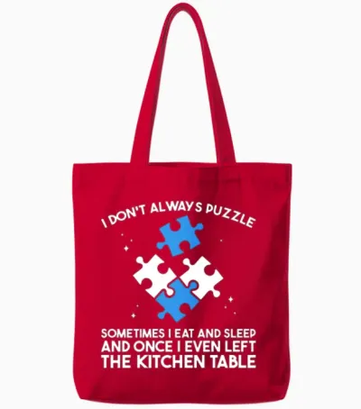 I Don't Always Puzzle Funny Jigsaw Puzzler Tote Bags - Red