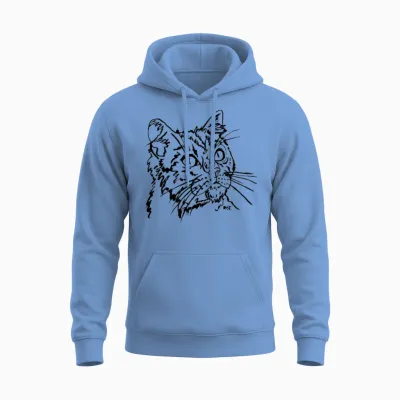 Cat Face Unisex Hoodie - Carolina Blue