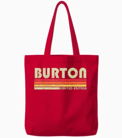 Burton Last Name Funny Retro Vintage 80s 90s Style Tote Bags - Red
