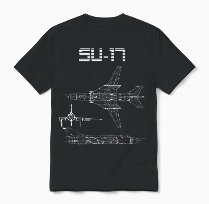 Su-17 Sowjetflugzeug Warbird Blueprint Schematik Diagramm Unisex T-Shirt in Black