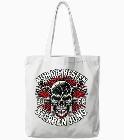 "nur Die Besten Die Jung" Biker Statement Rocker T-Shirt, Black Tote Bags - White