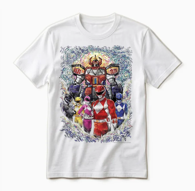 Power Rangers Mighty Morphin' Megazord Starry Night Unisex T-Shirt in White