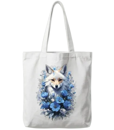 Beautiful Blue Fox Flower Design . Cute Fox Tote Bags - White