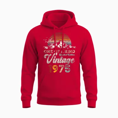 Vintage 1975 Birthday 51 Years Mountains Retro Unisex Hoodie - Red