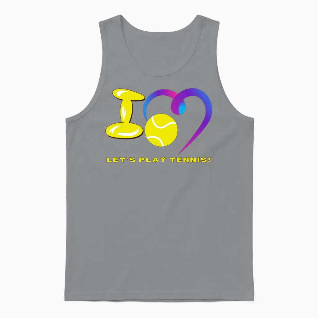 I Love Tennis Court Design T-Shirt Graphic Unisex Tank Top in Sport Grey