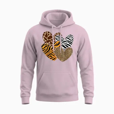 Girls Animal Print Clothes Kids Cheetah Leopard Heart Unisex Hoodie - Light Pink
