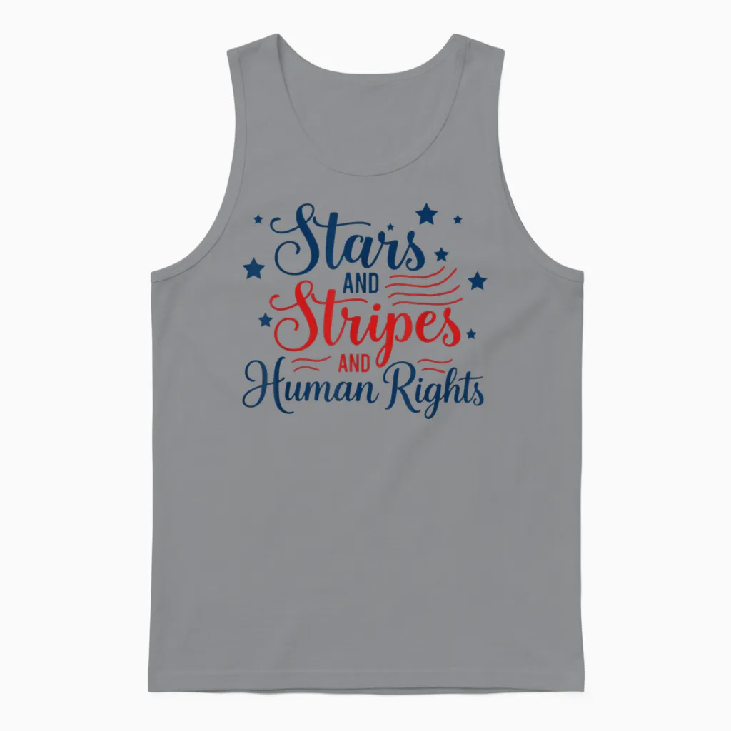 Stars and Stripes and Human Rights Patriotic 2 Sides Unisex Tank Top in Sport Grey