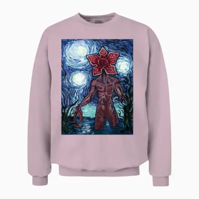 Netflix Stranger Things Demogorgon Starry Night Style Unisex Sweatshirt - Light Pink