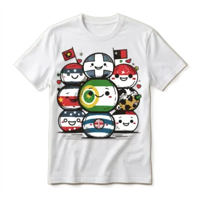 Countryball Characters Depicted in Their Iconic Unisex T-Shirt - White