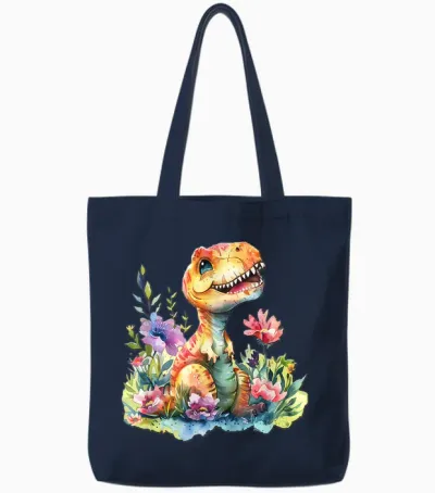 Baby Dino Mit Blumen Süßer Dinosaurier Tochter Mädchen Tote Bags - Navy