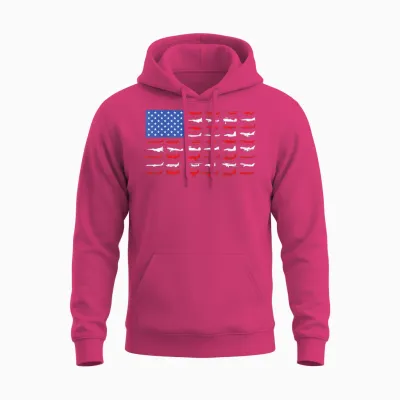 Pilot Airplane American Flag Plane Aviation Short Sleeve Unisex Hoodie - Heliconia