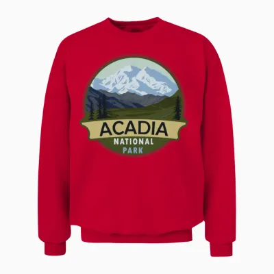 Cool Vintage Retro Acadia National Park Mountain Unisex Sweatshirt - Red