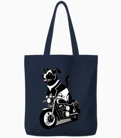 Dog Biker Funny Tote Bags - Navy