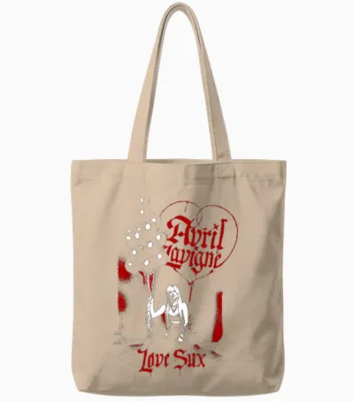 Official Avril Lavigne Love Sux Balloons T-Shirt, Black Tote Bags - Natural