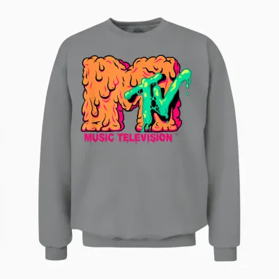 Mademark X Mtv - Mtv Logo Orange Slimy Goo Green Slime Melted Mtv Unisex Sweatshirt - Sport Grey