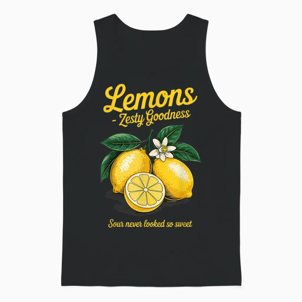 Zitronen Zesty Goodness Retro Citrus Bright Look Unisex Tank Top in Black