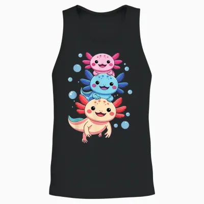 Axolotl Kawaii Anime Cute Axolotls for Boys Girls Men Unisex Tank Top - Black