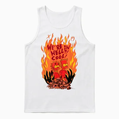 The Simpsons Halloween Bart and Lisa “we’re in Hell? Cool!” Unisex Tank Top - White