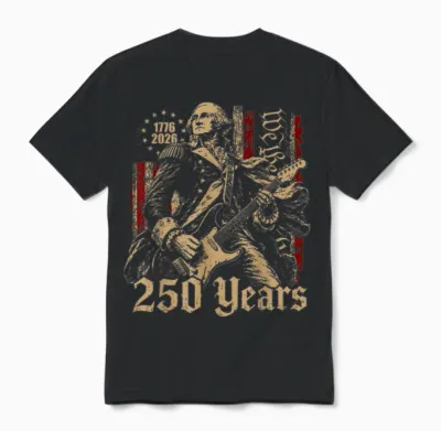 Vintage George Washington Playing Guitar 250 Years America Unisex T-Shirt - Black