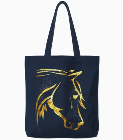 Horse Head Golden | Horseriding | Horse Riding Tote Bags - Navy