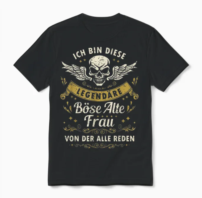 I Am This Legendary Evil Old Woman T-Shirt, Black Unisex T-Shirt in Black