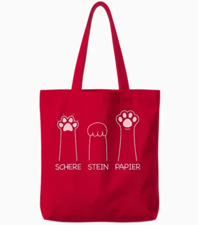 Scissors Stone Paper Game Cute Cat Paw Funny Cat T-Shirt, Black Tote Bags - Red