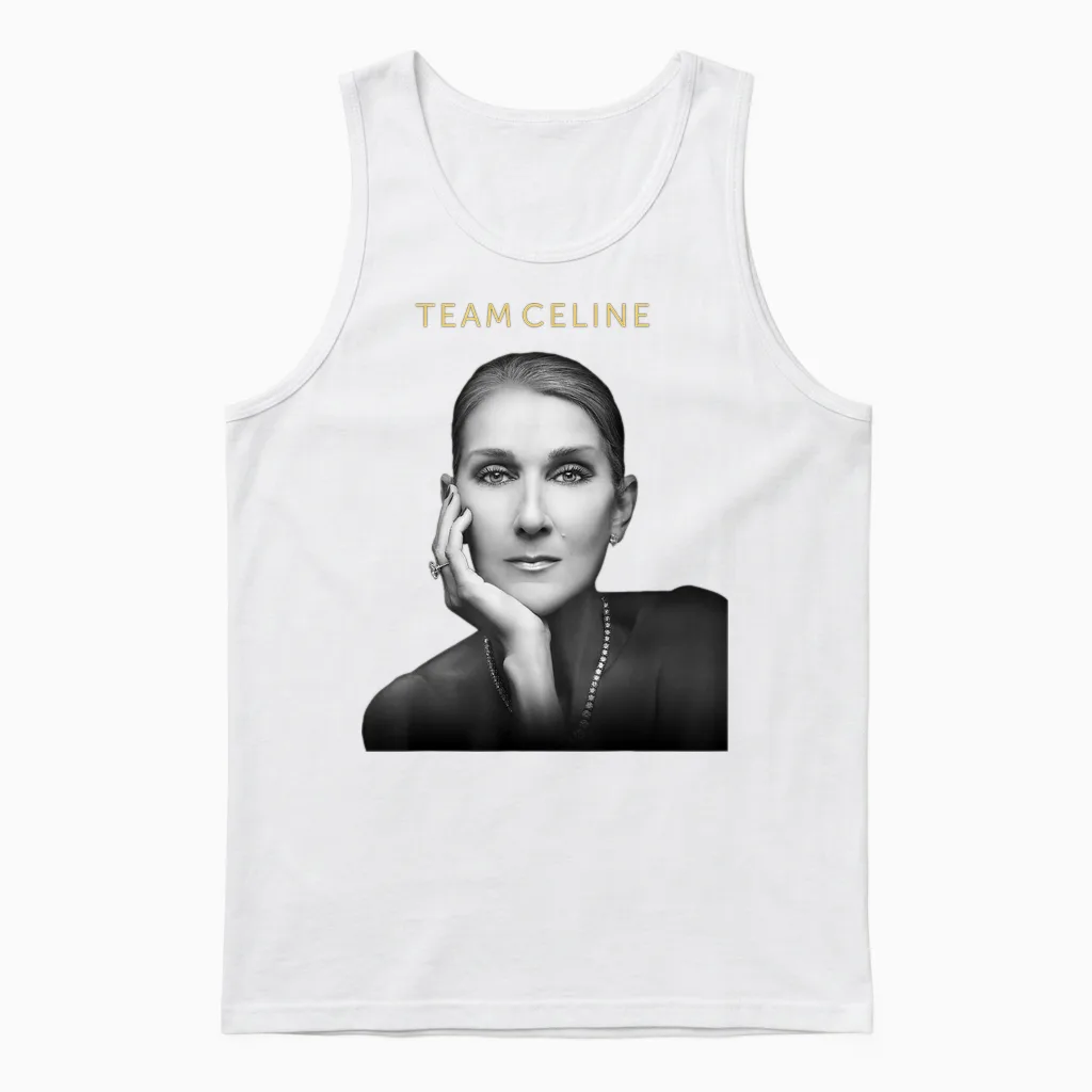 Official Celine Dion Team Celine T-Shirt, Black, S Unisex Tank Top in White
