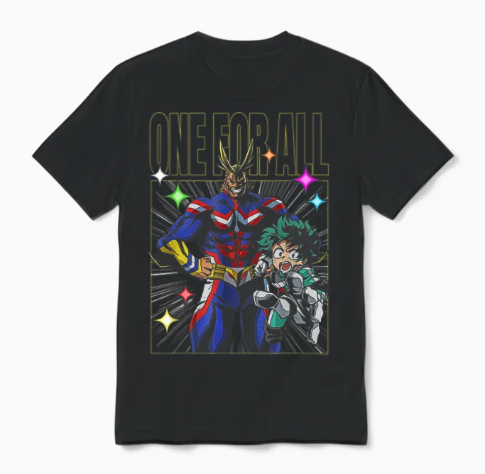 My Hero Academia All Might and Deku One for All Anime Unisex T-Shirt in Black