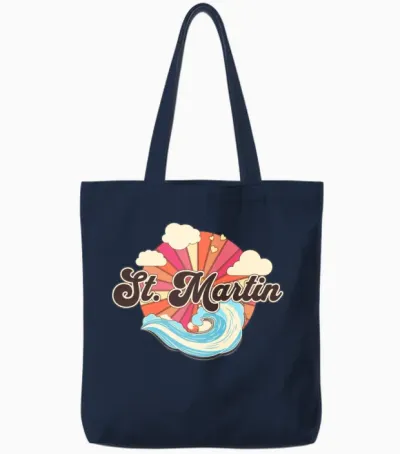 Saint Martin Caribbean Retro Tote Bags - Navy