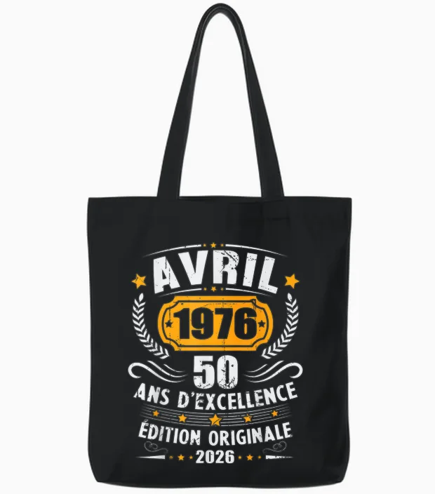 Vintage Avril 1976 Cadeau Anniversaire 50 Ans Hommes Femmes Tote Bags in Black
