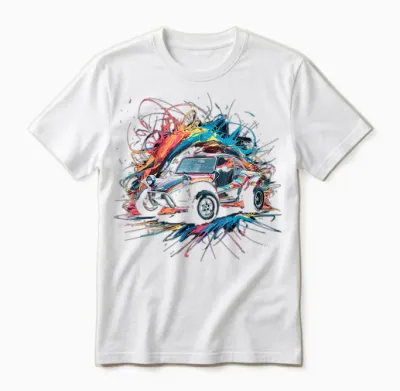 Colorful Painting Splash Dune Buggy Art Graphic T-Shirt, Black, S Unisex T-Shirt - White
