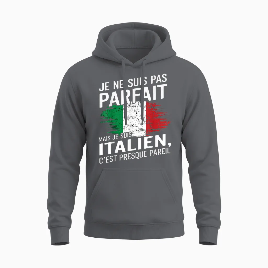 Je Suis Italien Humour Cadeau Original Anniversaire Italie Unisex Hoodie in Charcoal