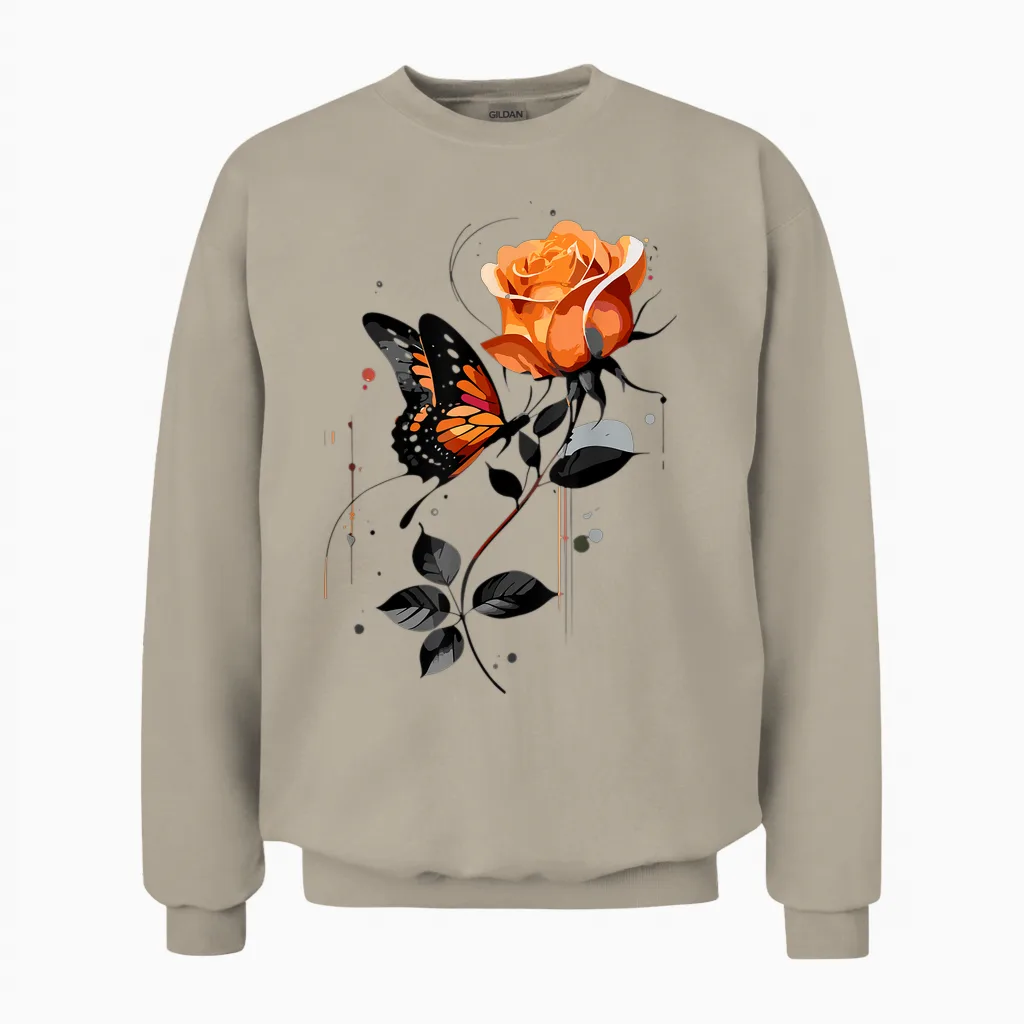 Blumen Und Schmetterlinge Damen Outfit T-Shirt, Gray Unisex Sweatshirt in Sand