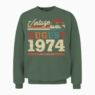 Vintage August 1974 Birthday Gift Unisex Sweatshirt - Military Green