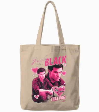 Twilight Team Jacob Pink Hearts Valentine's Day Crush Movie Tote Bags - Natural