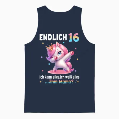 16th Birthday Girl 16 Years Unicorn Party Outfit Unicorn T-Shirt, Black Unisex Tank Top - Navy