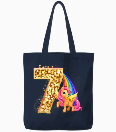 "ich Bin 7" Süßes Einhorn Geburtstag Für Mädchen Tote Bags - Navy