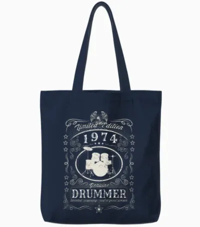 Vintage 1974 Drummer Birthday Gift Percussionist Tote Bags - Navy