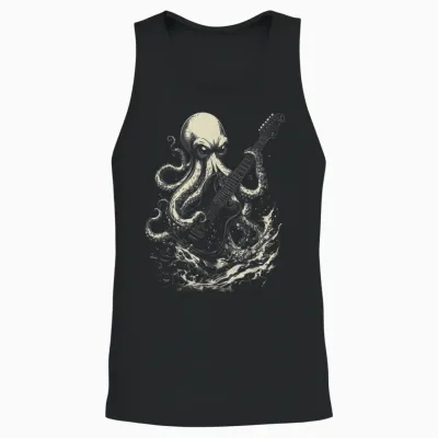 Guitar Octopus Heavy Metal Head Funny Guitarist T-Shirt, Black, S Unisex Tank Top - Black