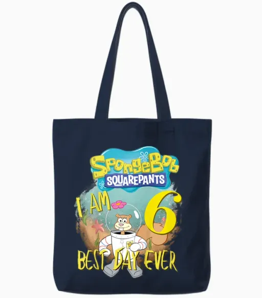 Kids Original Spongebob Square Pants - 6th Birthday Sandy Cheeks Tote Bags in Navy
